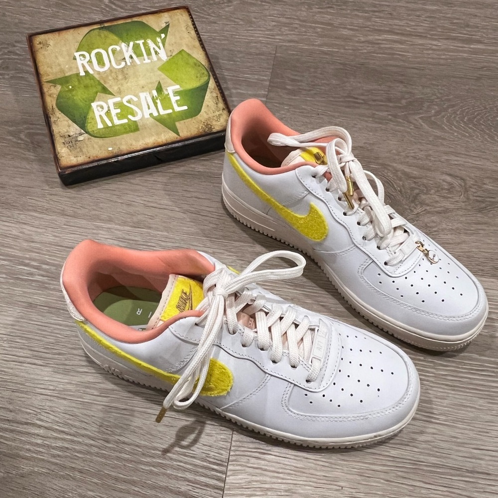White and Yellow Air Force 1 low with Pink Accents- brand new
